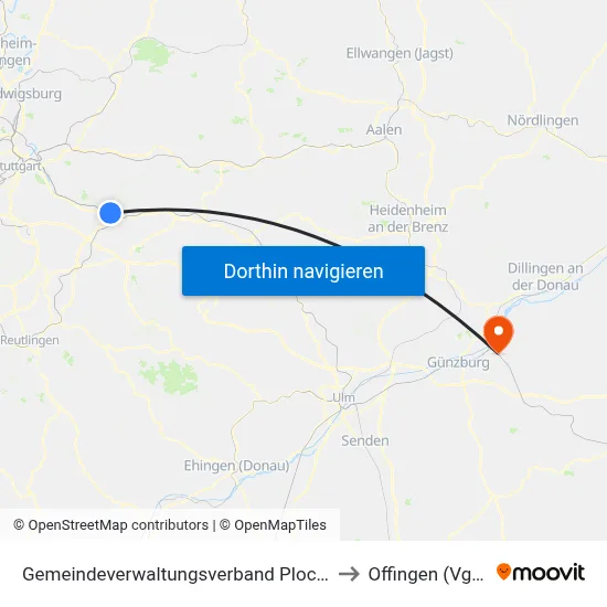 Gemeindeverwaltungsverband Plochingen to Offingen (Vgem) map