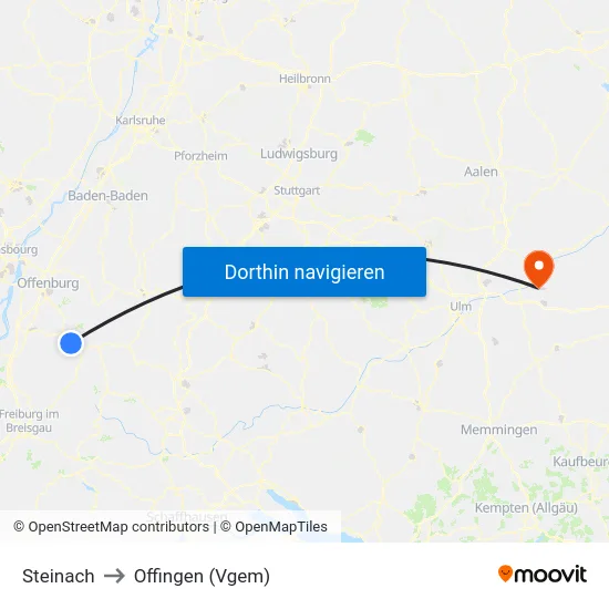 Steinach to Offingen (Vgem) map