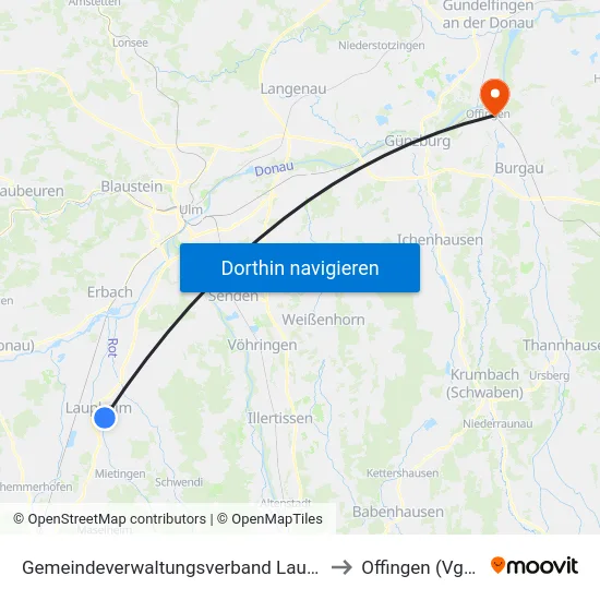 Gemeindeverwaltungsverband Laupheim to Offingen (Vgem) map