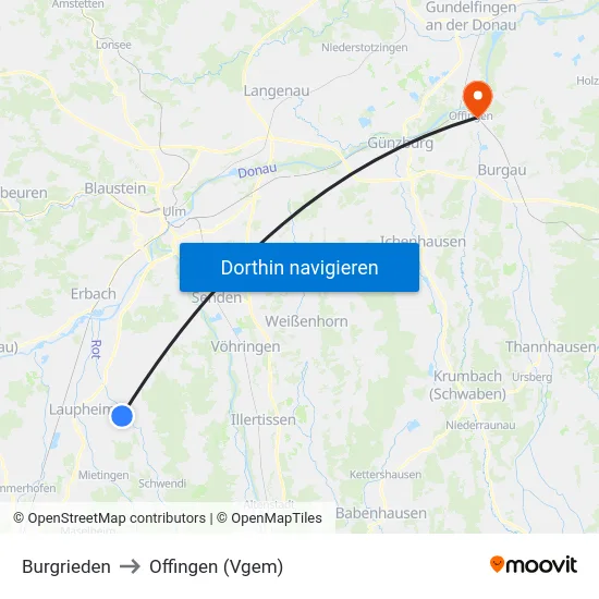 Burgrieden to Offingen (Vgem) map