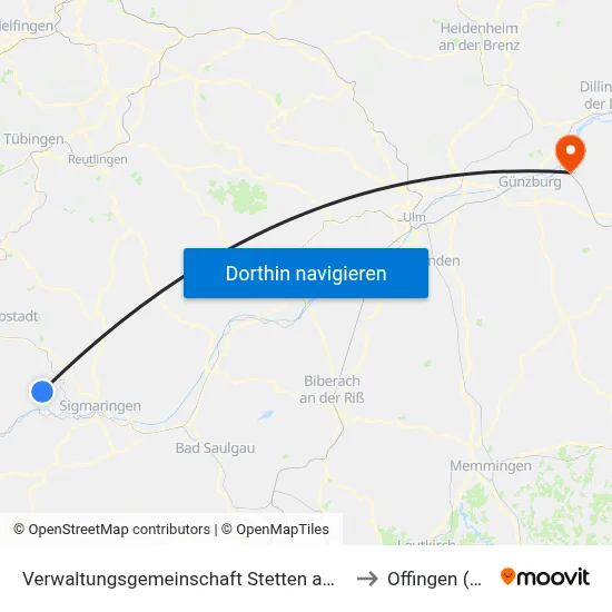 Verwaltungsgemeinschaft Stetten am Kalten Markt to Offingen (Vgem) map