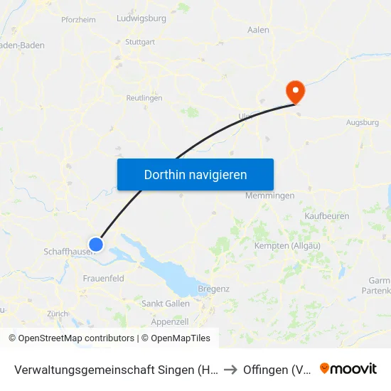 Verwaltungsgemeinschaft Singen (Hohentwiel) to Offingen (Vgem) map