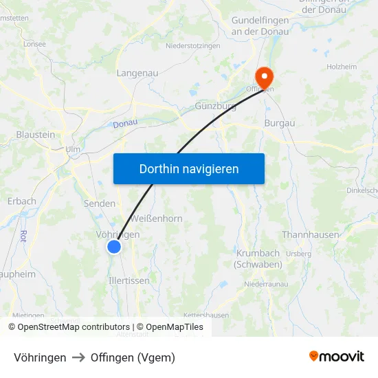 Vöhringen to Offingen (Vgem) map