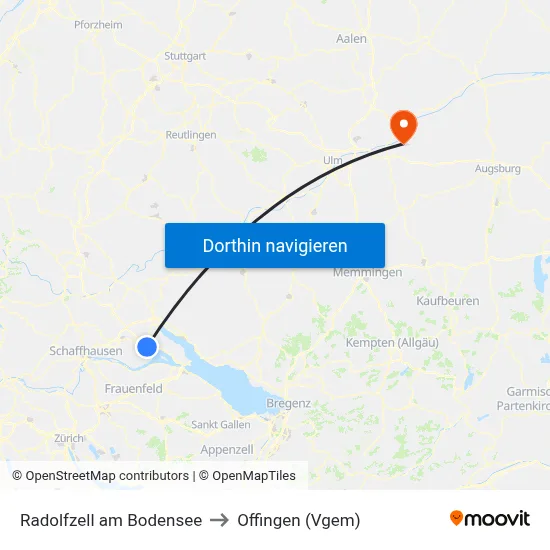 Radolfzell am Bodensee to Offingen (Vgem) map