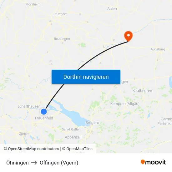 Öhningen to Offingen (Vgem) map
