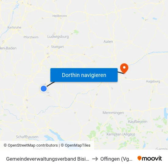 Gemeindeverwaltungsverband Bisingen to Offingen (Vgem) map
