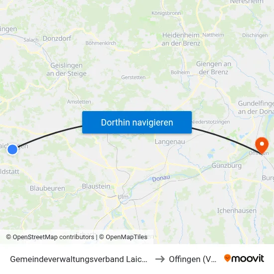 Gemeindeverwaltungsverband Laichinger Alb to Offingen (Vgem) map