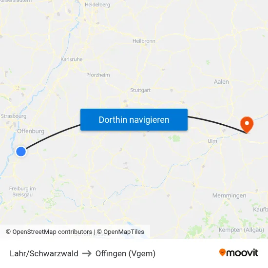Lahr/Schwarzwald to Offingen (Vgem) map