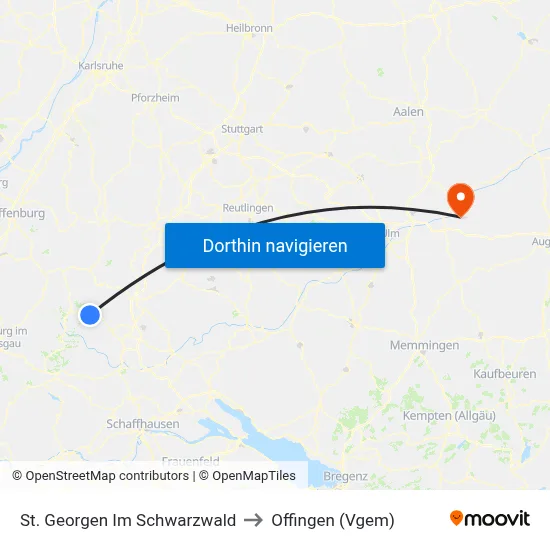 St. Georgen Im Schwarzwald to Offingen (Vgem) map