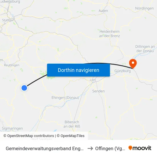 Gemeindeverwaltungsverband Engstingen to Offingen (Vgem) map