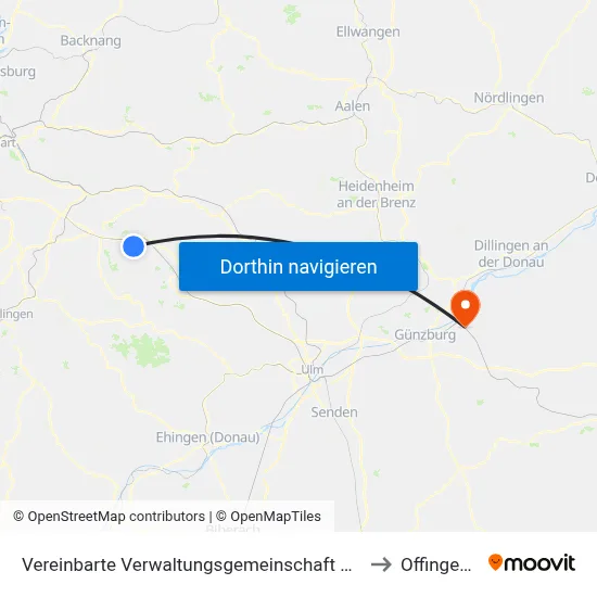Vereinbarte Verwaltungsgemeinschaft Der Stadt Weilheim An Der Teck to Offingen (Vgem) map