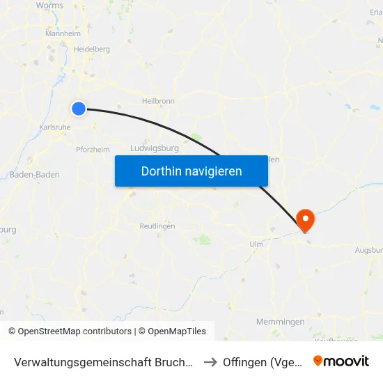 Verwaltungsgemeinschaft Bruchsal to Offingen (Vgem) map