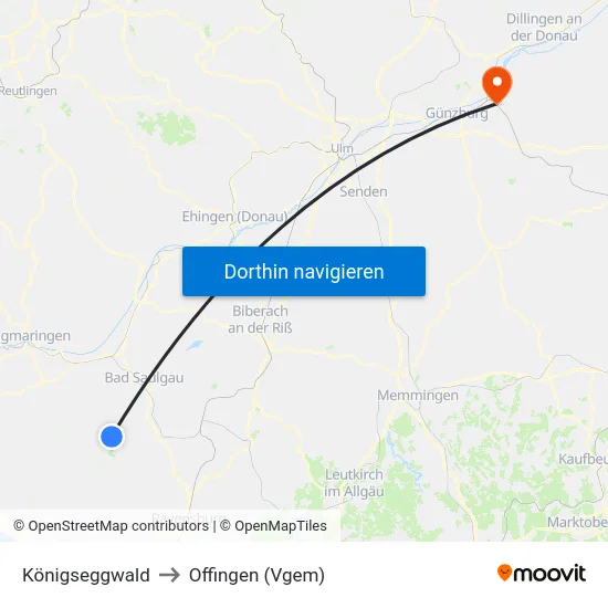 Königseggwald to Offingen (Vgem) map