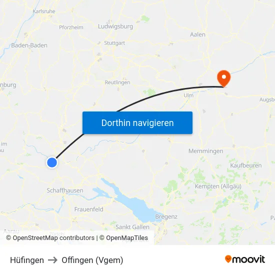 Hüfingen to Offingen (Vgem) map