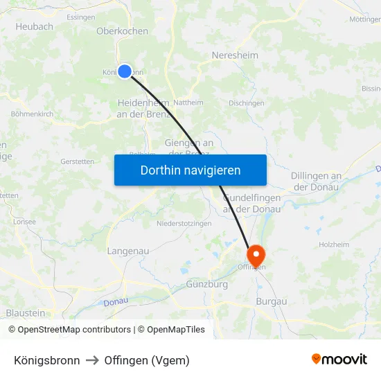 Königsbronn to Offingen (Vgem) map
