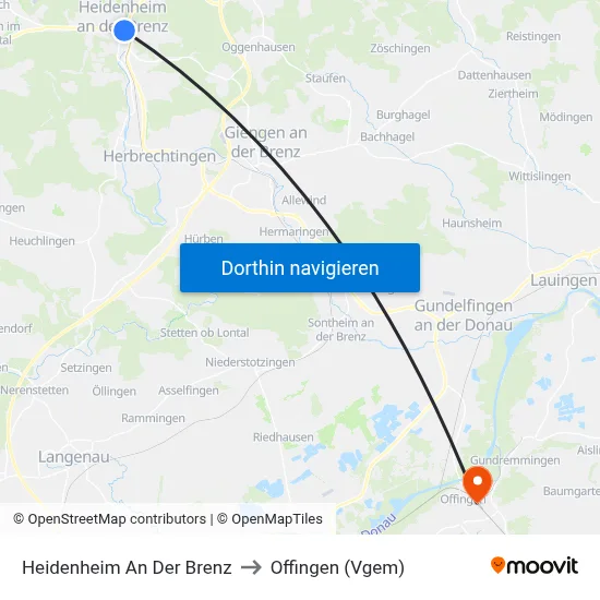 Heidenheim An Der Brenz to Offingen (Vgem) map