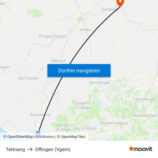 Tettnang to Offingen (Vgem) map
