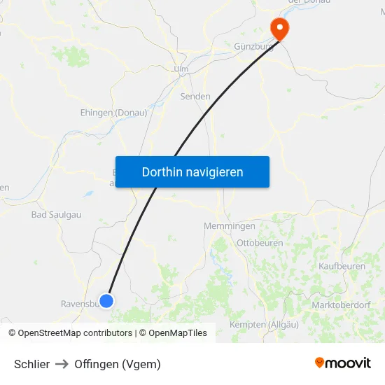 Schlier to Offingen (Vgem) map
