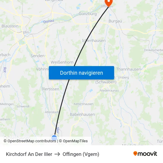 Kirchdorf An Der Iller to Offingen (Vgem) map