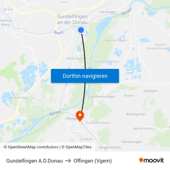 Gundelfingen A.D.Donau to Offingen (Vgem) map