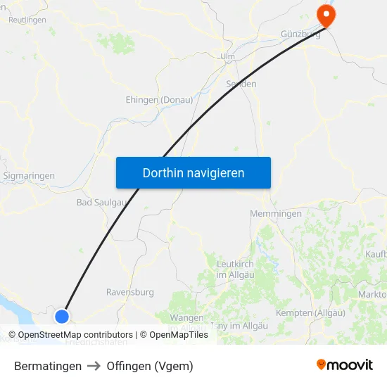 Bermatingen to Offingen (Vgem) map
