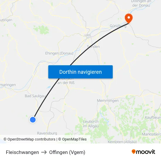 Fleischwangen to Offingen (Vgem) map