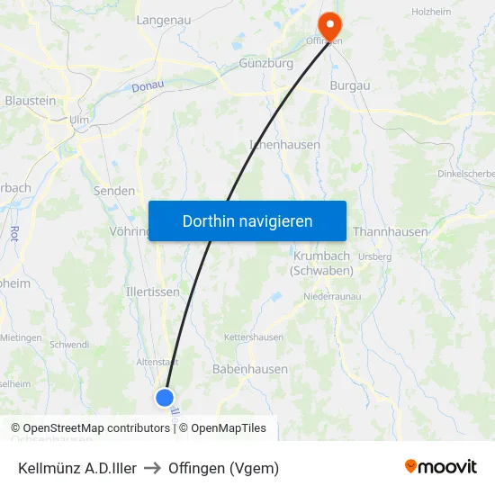Kellmünz A.D.Iller to Offingen (Vgem) map