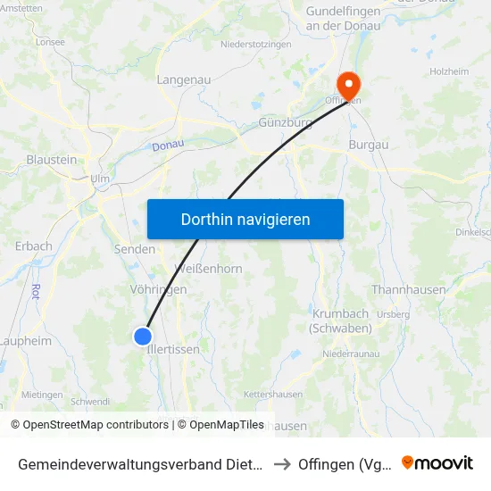 Gemeindeverwaltungsverband Dietenheim to Offingen (Vgem) map