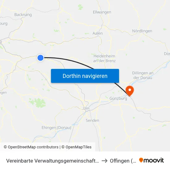 Vereinbarte Verwaltungsgemeinschaft Der Stadt Uhingen to Offingen (Vgem) map