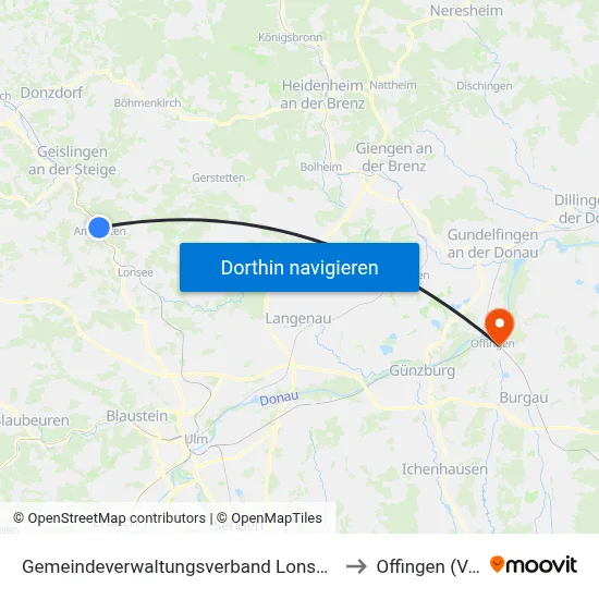 Gemeindeverwaltungsverband Lonsee-Amstetten to Offingen (Vgem) map