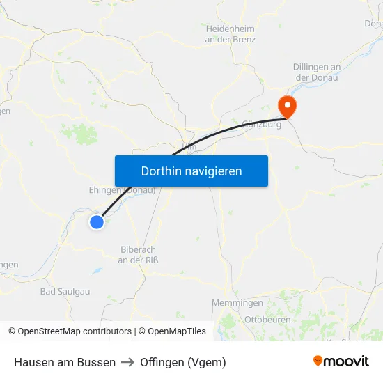 Hausen am Bussen to Offingen (Vgem) map