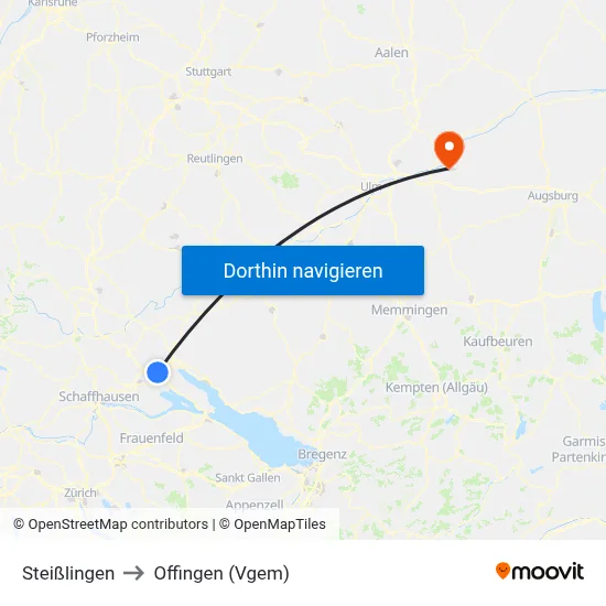 Steißlingen to Offingen (Vgem) map