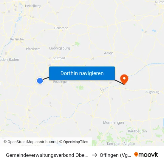 Gemeindeverwaltungsverband Oberes Gäu to Offingen (Vgem) map