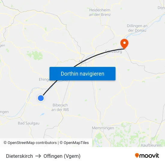 Dieterskirch to Offingen (Vgem) map