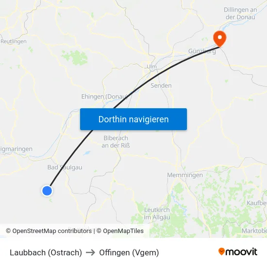 Laubbach (Ostrach) to Offingen (Vgem) map