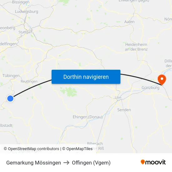 Gemarkung Mössingen to Offingen (Vgem) map
