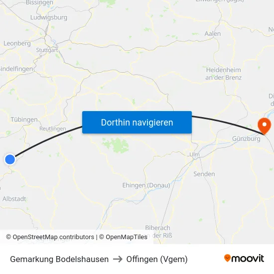 Gemarkung Bodelshausen to Offingen (Vgem) map