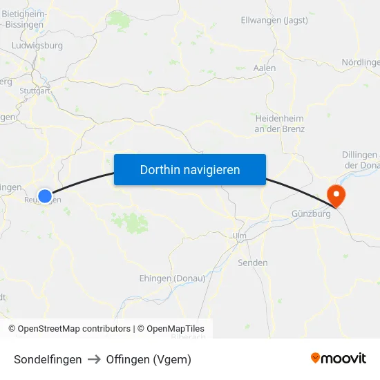 Sondelfingen to Offingen (Vgem) map