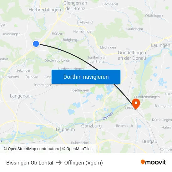 Bissingen Ob Lontal to Offingen (Vgem) map