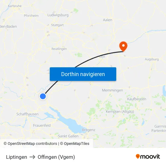 Liptingen to Offingen (Vgem) map