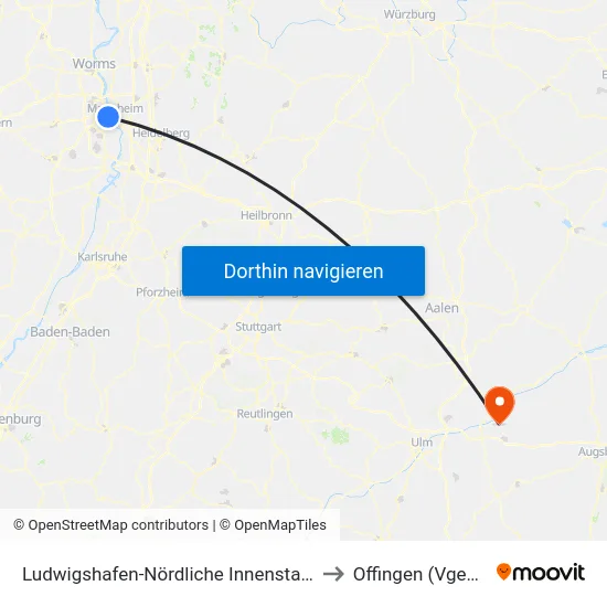 Ludwigshafen-Nördliche Innenstadt to Offingen (Vgem) map
