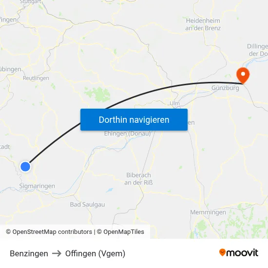 Benzingen to Offingen (Vgem) map