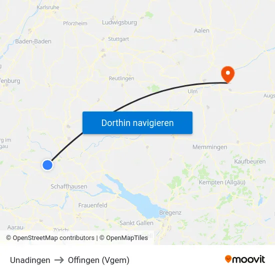 Unadingen to Offingen (Vgem) map