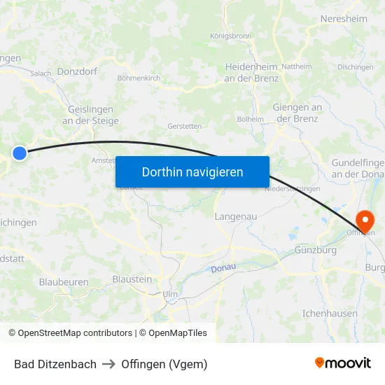 Bad Ditzenbach to Offingen (Vgem) map