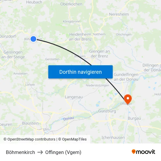 Böhmenkirch to Offingen (Vgem) map