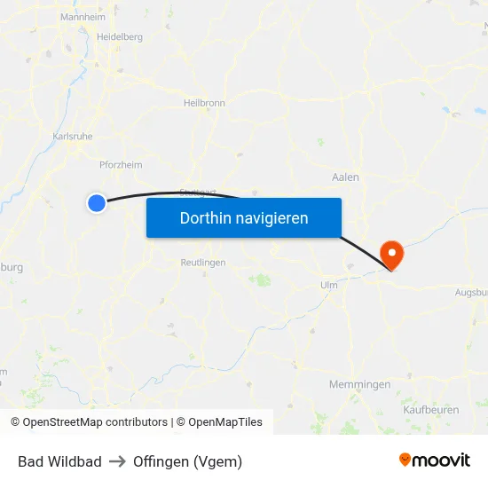 Bad Wildbad to Offingen (Vgem) map