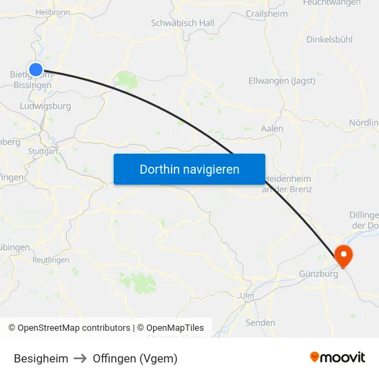 Besigheim to Offingen (Vgem) map