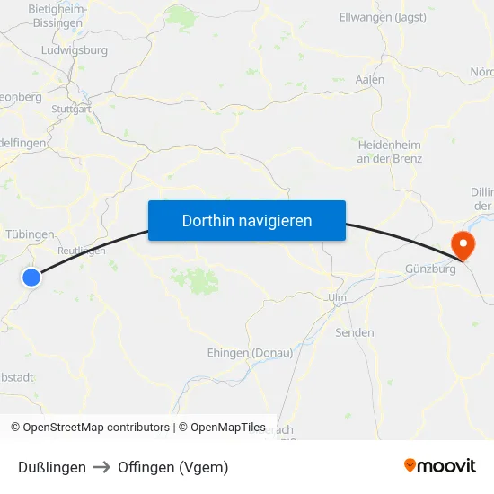 Dußlingen to Offingen (Vgem) map