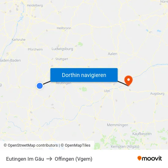 Eutingen Im Gäu to Offingen (Vgem) map
