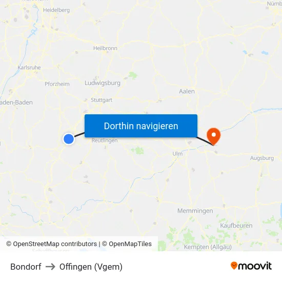 Bondorf to Offingen (Vgem) map